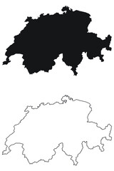 Switzerland Country Map. Black silhouette and outline isolated on white background. EPS Vector