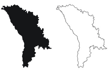 Moldova Country Map. Black silhouette and outline isolated on white background. EPS Vector