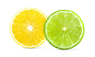 lemon and lime slice on a white background