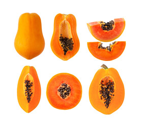 papaya isolated on white background. top view