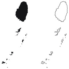 Saint Vincent and the Grenadines Country Map. Black silhouette and outline isolated on white background. EPS Vector - obrazy, fototapety, plakaty