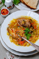 Cabbage soup with oxtails.