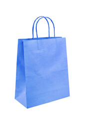 Blank blue paper bag isolated on white background with clipping path included.