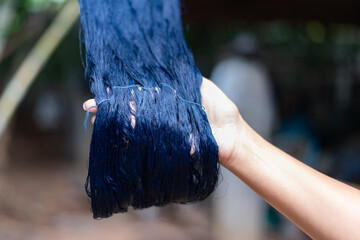 art, hand, background, blue, closeup, cloth, clothes, clothing, color, colorful, cotton, craft, culture, design, dye, dyed, dyeing, dying, fabric, fashion, fiber, hand, hand holding, handmade, indigo, - obrazy, fototapety, plakaty