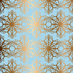 Golden snowflakes seamless vector pattern. - 354525046