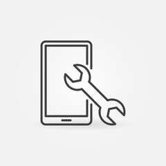 Phone with Wrench line icon - vector Smartphone Repair concept sign in outline style