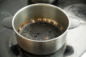 Empty burnt pot with black bottom