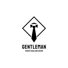 Gentlemen Logo Design with a tie vector and mustache in a rhombus shape