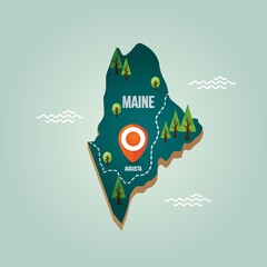 Maine map with capital city