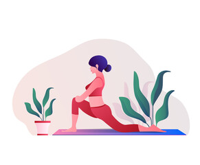 Fototapeta na wymiar Creative poster or banner design with illustration of woman doing yoga for Yoga Day Celebration.