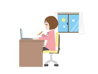 リモート学習する女の子のイラスト