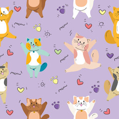 Cute Cartoon Cat seamless pattern doodle and flat design. - 354526696
