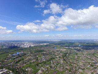 Aerial view of the saburb landscape (drone image). Near Kiev