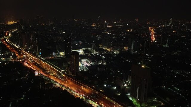 zoom in peaceful Bangkok city night time of Thailand business capital city with asian population