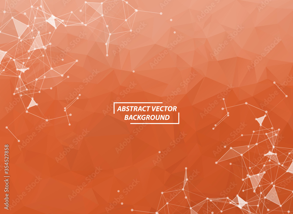 Poster abstract red polygonal space background with connecting dots and lines. geometric polygonal backgrou