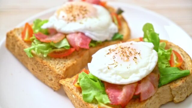 whole wheat bread toasted with vegetable, bacon and egg or egg benedict for breakfast