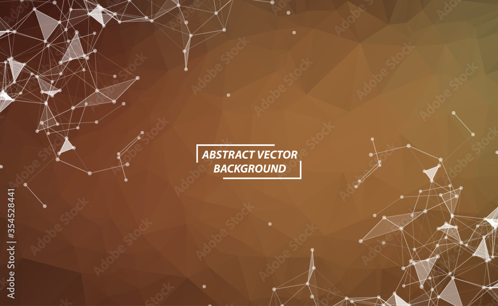 Poster abstract brown polygonal space background with connecting dots and lines. geometric polygonal backgr