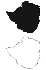 Zimbabwe Country Map. Black silhouette and outline isolated on white background. EPS Vector