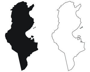 Tunisia Country Map. Black silhouette and outline isolated on white background. EPS Vector