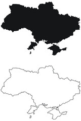 Ukraine Country Map. Black silhouette and outline isolated on white background. EPS Vector