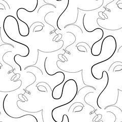 Abstract woman portrait seamless pattern. Glamour beauty line art