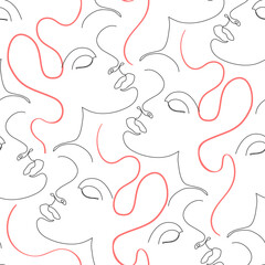 Abstract woman portrait seamless pattern. Glamour beauty line art