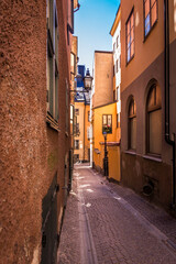 Fototapeta na wymiar narrow street in the old town of stockholm