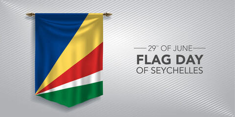 Seychelles flag day greeting card, banner, vector illustration