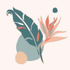 Naklejka premium Modern trop[ical leaves set. Abstract trendy decorative leaves silhouette with outline