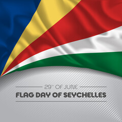 Seychelles happy flag day greeting card, banner vector illustration