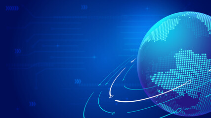 3D rendered blue digital globe, internet technology background.