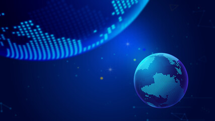 3D rendered blue digital globe, internet technology background.