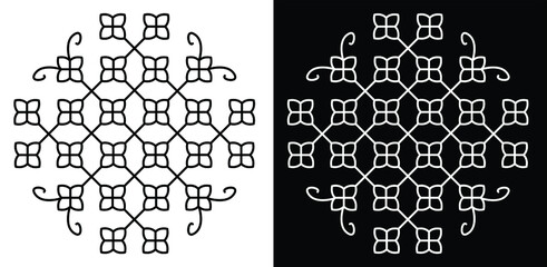 Floral Black and white Rangoli design 