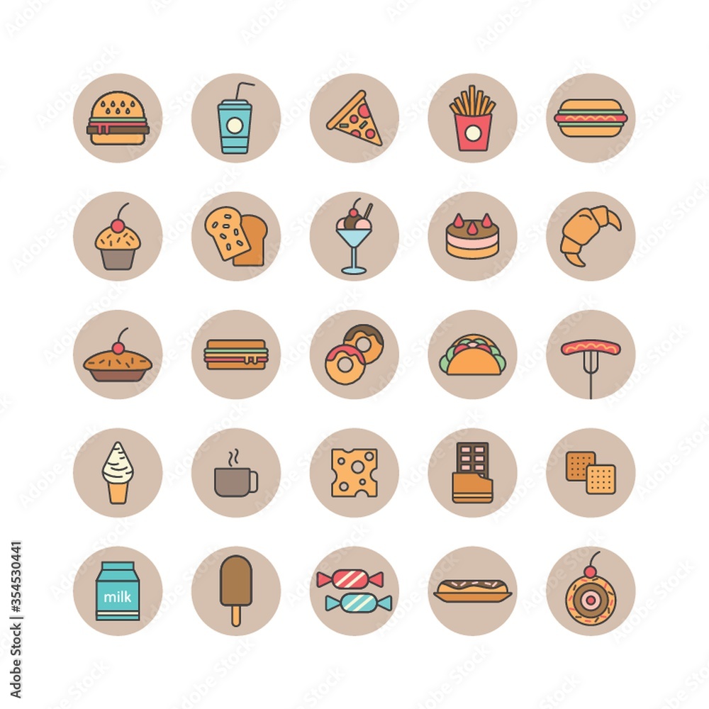 Wall mural Set of food and beverages icons