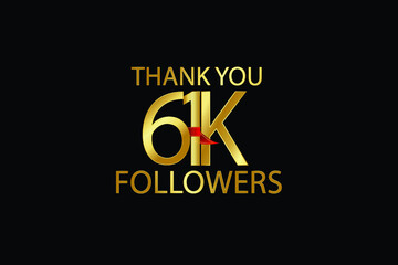 61K, 61.000 Follower celebration logotype. anniversary logo with gold on black background for social media - Vector