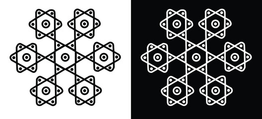 Indian Rangoli or Kolam design concept of Stars isolated on black and white background