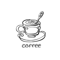 Continuous drawing of a coffee Cup on a white isolated background. Vector. The decor, the logo.