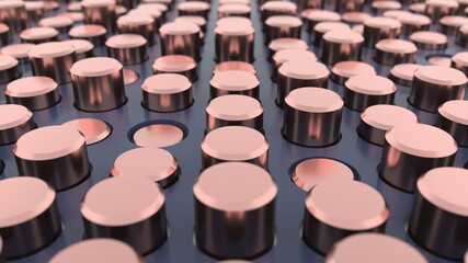 Obraz premium 3d abstraction scene from metal elements on a circuit board. pink gold.