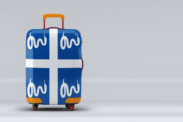 Martinique national flag on a stylish suitcases on color background. Space for text. International...