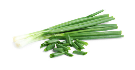 Fresh green spring onions isolated on white
