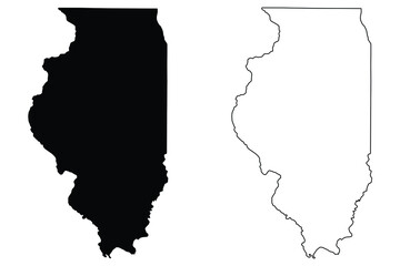 Illinois IL state Maps. Black silhouette and outline isolated on a white background. EPS Vector - obrazy, fototapety, plakaty