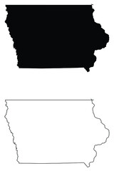 Iowa IA state Maps. Black silhouette and outline isolated on a white background. EPS Vector