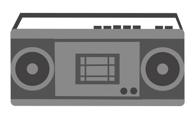 Radio equipment, sound technology, tape recorder in black color. Stereo or electronic logo, speaker with cassette player, entertainment element vector