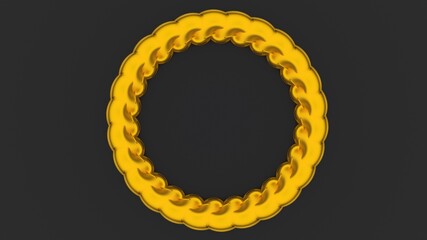 3d render of abstract golden pattern. Gray background. Ring