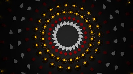 3d render of abstract colorful pattern shapes. Gold. Red. White