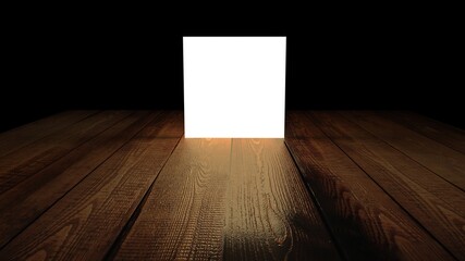 3d render. cube light on luxury wooden floor.