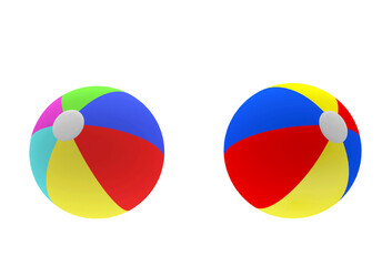 Two multi-colored beach balls isolated on a white background. 3D illustration