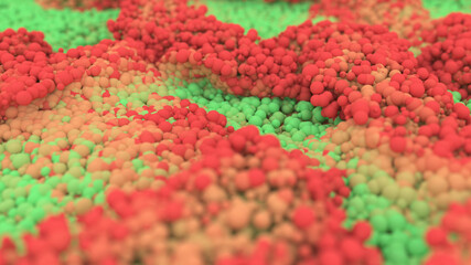 3d topographic pattern of colorful particles. macro shot. turbulence.