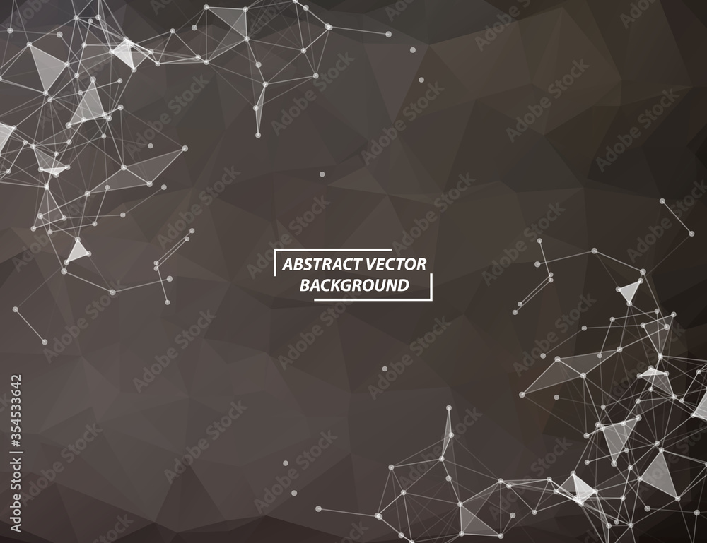 Poster abstract dark polygonal space background with connecting dots and lines. geometric polygonal backgro