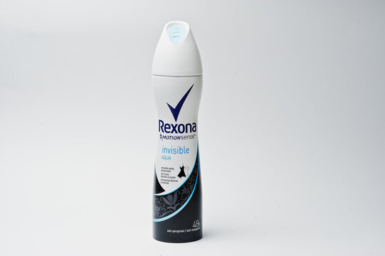 Hai, Ukraine - August 10, 2017: close-up photo of deodorant Rexona on the white background.